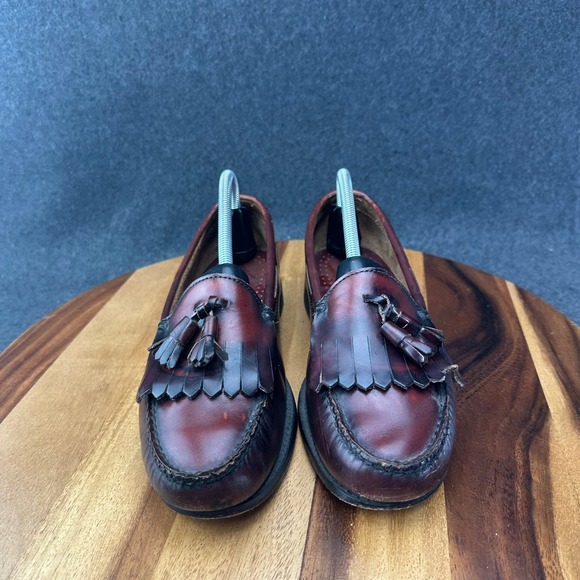 GH Bass Weejuns Mens Burgundy Leather Kiltie Tassel Loafers 8.5D Made in USA main image 5
